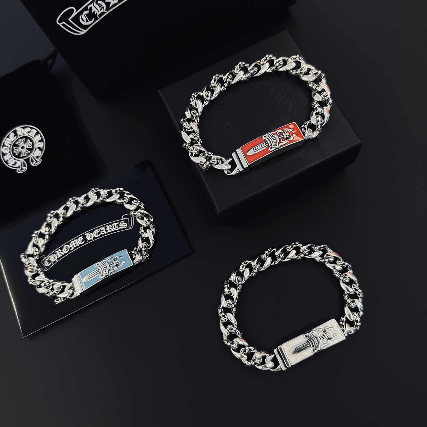 Chrome Hearts Silver Bracelet with Enamel Clasp